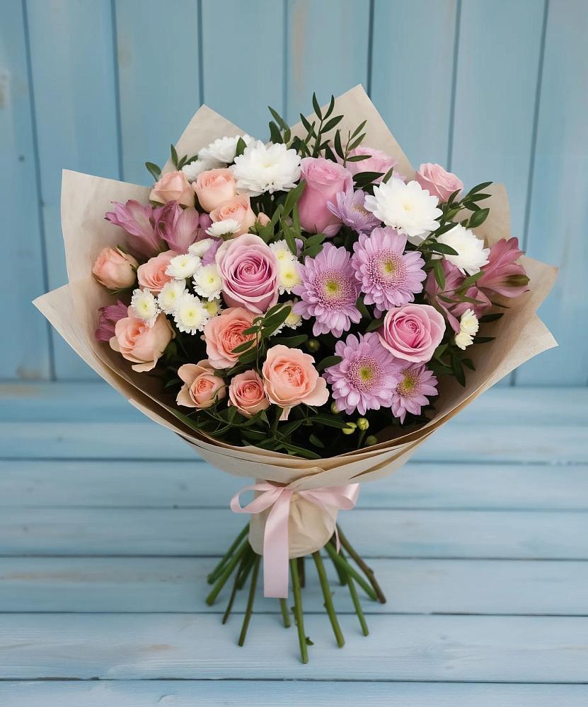Букет цветов из: Хризантемы, Розы и Альстромерии в Хрущево