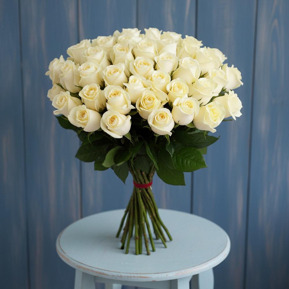 Букет 51 Белая роза Эдлесс Лав в Хрущево