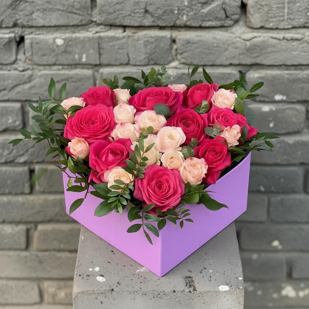 Цветочная композиция из Розы в коробке в Хрущево