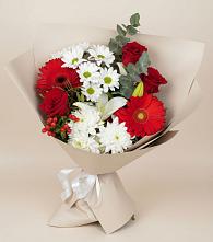 Букет цветов из:  Розы, Хризантемы, Герберы и Лилии в Хрущево