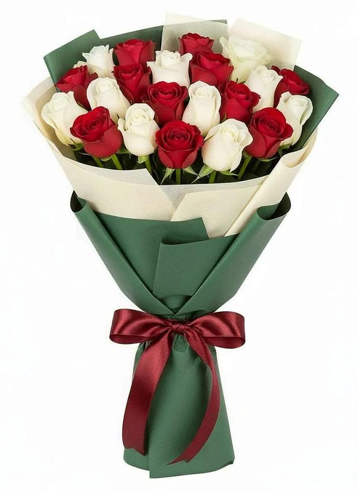 Букет Микс из красных и белых роз в Хрущево