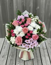 Букет цветов из:  Альстромерии, Гвоздики, Розы и Хризантемы в Хрущево