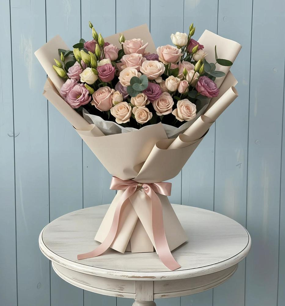 Букет цветов из: Розы и Лизиантусы в Хрущево